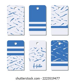 Printable trendy tag set with brushstroke in blue.