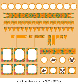 Printable tribal set of  mexican fiesta, cinco de mayo  party elements. Templates, labels, icons and wraps