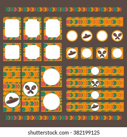 Printable tribal set of  mexican fiesta, cinco de mayo  party elements. Templates, labels, icons and wraps vector