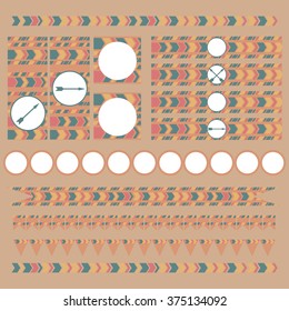 Printable tribal set of vintage boho party elements. Templates, labels, icons and wraps vector