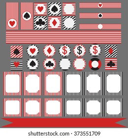 Printable tribal set of vintage casino party elements. Templates, labels, icons and wraps