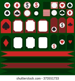 Printable tribal set of vintage casino party elements. Templates, labels, icons and wraps