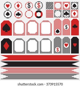 Printable tribal set of vintage casino party elements. Templates, labels, icons and wraps vector