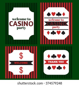 Printable tribal set of vintage casino party elements. Templates, labels, icons and wraps