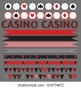 Printable tribal set of vintage casino party elements. Templates, labels, icons and wraps vector