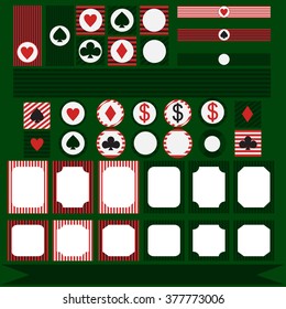 Printable tribal set of vintage casino party elements. Templates, labels, icons and wraps vector