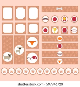 Printable tribal set of vintage dog party elements. Templates, labels, icons and wraps vector illustration