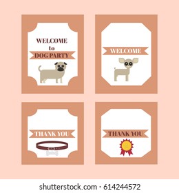 Printable tribal set of vintage dog party elements. Templates, labels, icons and wraps vector
