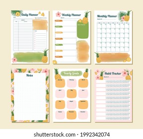 Printable Tropical Pineapple illustration Productivity Planner for daily, weekly, monthly and year