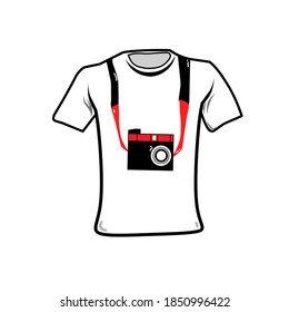 Printable t-shirt graphic design for vector illustration. white color with picture of camera design on the front, suitable for those who like to take pictures that symbolize the camera, simple concept