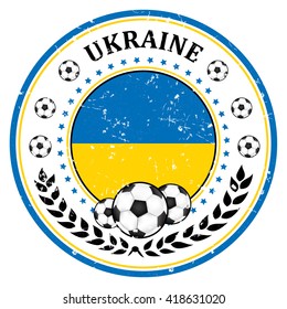 Printable Ukraine soccer team grunge stamp. Ukrainian football national team sign, containing a soccer ball and the flag of Ukraine. Print colors used