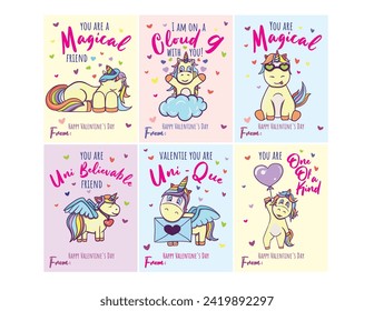 Printable Unicorn Valentine's Day Cards, Cute Classroom Valentine's Day Cards for Kids, Rainbow Magic Kids Valentines, Girls Valentines, Valentine cards for kids classrooms, Gift Tags