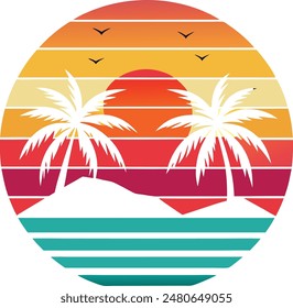 Printable Vector Art Illustration of Tropical Island and Palm Clipart