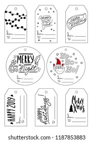 Printable vector collection of Christmas and New year gift tag labels. Ready to print vector templates for Christmas greetings.