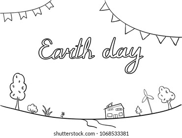 Printable vector Earth Day coloring page with lettering