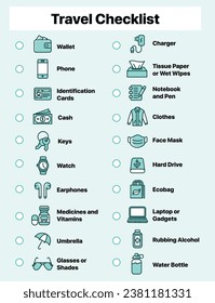 Printable Vector Flat Icons Travel Checklist 