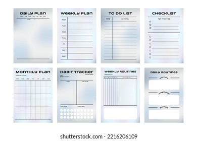 Printable Vector Gradient Notepad Template Collection with Daily Planner, Weekly Planner, Monthly Planner, Yearly Planner, Habit Tracker for Journaling, Business, School Schedule, or Productivity Kit