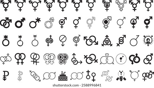 A printable vector illustration of LGBT pride symbols, featuring a collection of colorful icons representing diversity, equality, and love. Perfect for posters, banners, and digital use.