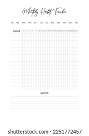 Printable vector planner. Modern business organizer template. Blank Vertical journal notebook page. Background design frame. Paper sheet size A4.Checklist,date,notes, habit tracker.