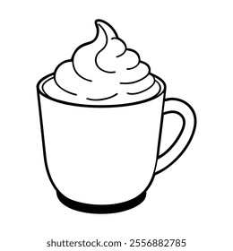 Printable vector of steaming white hot chocolate with whipped cream, perfect for clipart and designs.






