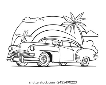 Printable vintage car classic car coloring page with black outline
detailed classic car coloring sheet with black line art for adults
Vintage car line drawing coloring page for kids and adults