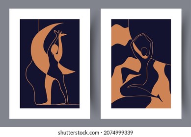 Printable wall art vector poster set. Hand drawn minimalism design for scandinavian interior.