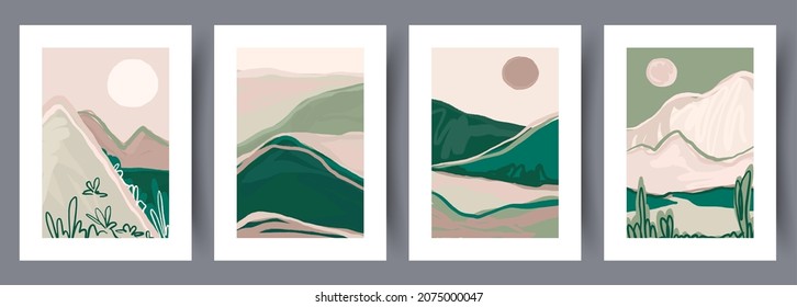 Juego de afiches para vectores de arte de pared. Diseño minimalista con dibujos a mano para interiores escandinavos.