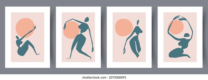 Juego de afiches para vectores de arte de pared. Diseño minimalista con dibujos a mano para interiores escandinavos.