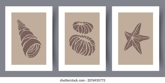 Printable wall art vector poster set. Hand drawn minimalism design for scandinavian interior.