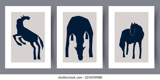 Printable wall art vector poster set. Hand drawn minimalism design for scandinavian interior.