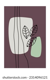 Printable wall decor leaf boho poster art. Leaf boho mid century wall art decoration