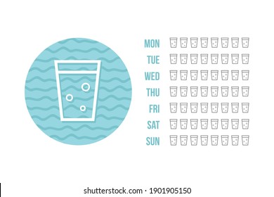 Printable water tracker for week or month. Bullet journal water tracker sticker. Drinking enough water challenge.