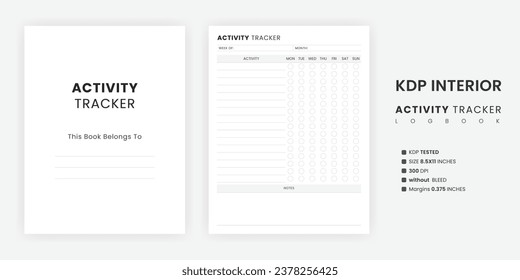 Printable Weekly Activity Tracker Logbook Template Design. Minimalist Daily Track Activities Low Content Planner Design