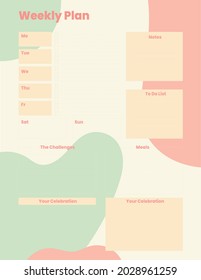 Plano semanal imprimible con un patrón colorido, lindo y simple, para uso semanal