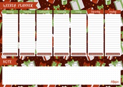 Printable Weekly Planner. Cute Page For Notes. Notebooks,decals, Diary, School Accessories. Cute Gift Boxes, Presents For Christmas Holidays