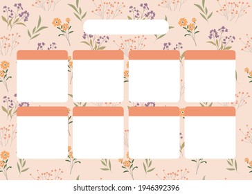 Printable weekly planner. Floral planner template. Vector planner design for web and print. Trendy floral background texture for stationery design. Modern illustrations. 