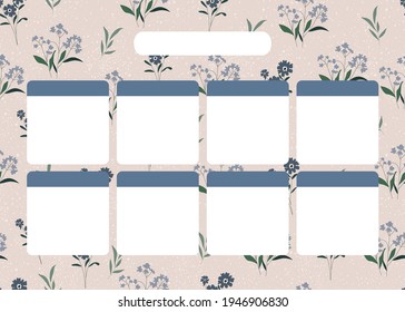 Printable weekly planner. Floral planner template. Vector planner design for web and print. Trendy floral background texture for stationery design. Modern illustrations. 