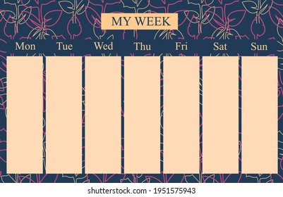 Printable weekly planner, organiser. Hand-drawn notes, to-do, and to-buy list. Festively decorated vintage planning sheets. Time management concept. Pre-made stationery organizers.