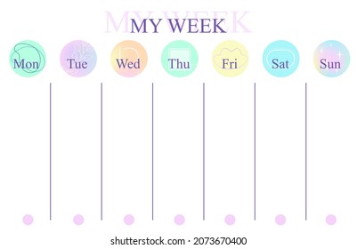 Printable weekly planner, organizer. Hand-drawn notes, to-do, and to-buy list. Vintage planning sheets. Time management concept. Pre-made stationery organizers. Gradient Aesthetic, vibrant background