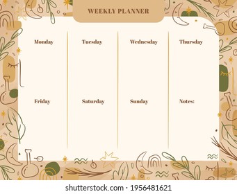 Printable Weekly Planner Template with Boho Hand Drawning Doodle Decoration