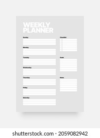 Plantilla de planificador semanal imprimible. Página de organizador de negocios para una planificación efectiva. La semana comienza el domingo.