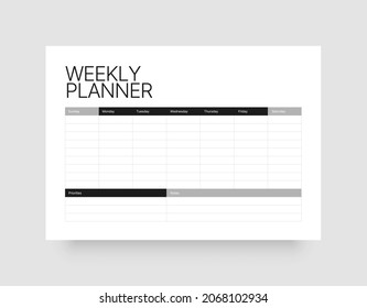 Printable weekly planner template. Business organizer page for effective planning. Week starts on Sunday.