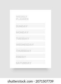 Printable weekly planner template. Business organizer page for effective planning. Week starts on Sunday.