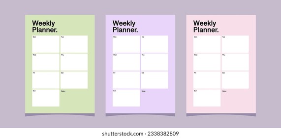 Plantillas de planificación semanales imprimibles Colores pasteles para documentos de hojas de papel de la organización 