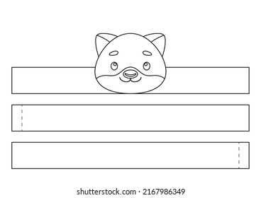 Printable wolf paper crown. Fun accessory for entertainment. Diy cut party ribbon template for birthday, christmas, baby shower. Print, color, cut and glue. Vector stock illustration.