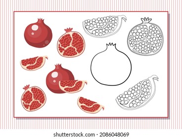 Printable worksheet. Coloring book. Cute cartoon garnet. Vector illustration. Horizontal A4 page Color red.