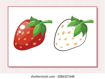 Printable worksheet. Coloring book. Cute cartoon strawberry. Vector illustration. Horizontal A4 page Color red.