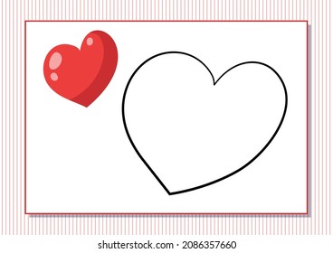 Hoja de cálculo imprimible. Libro de colorear. Corazón lindo de dibujos animados. Ilustración vectorial. Color rojo de la página A4 horizontal
