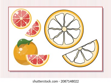 Hoja de cálculo imprimible. Libro de colorear. Un pomelo de dibujos animados. Ilustración vectorial. Color rojo de la página A4 horizontal