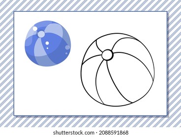 Hoja de cálculo imprimible. Libro de colorear. Cuta bola de dibujos animados. Ilustración vectorial. Color azul de la página A4 horizontal